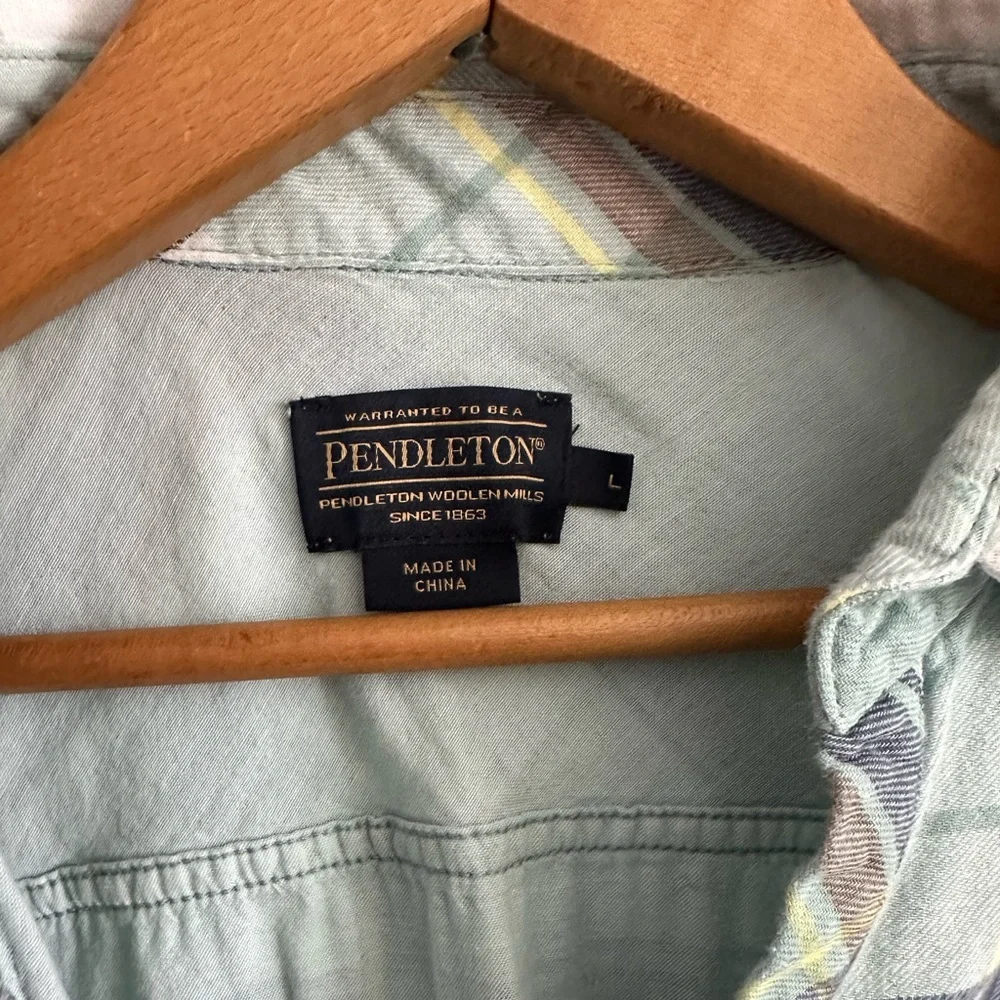 Pendleton Popover Shirt Dress Womens Light Blue Plaid Cotton 3/4 Sleeves L Tunic - Picture 3 of 11